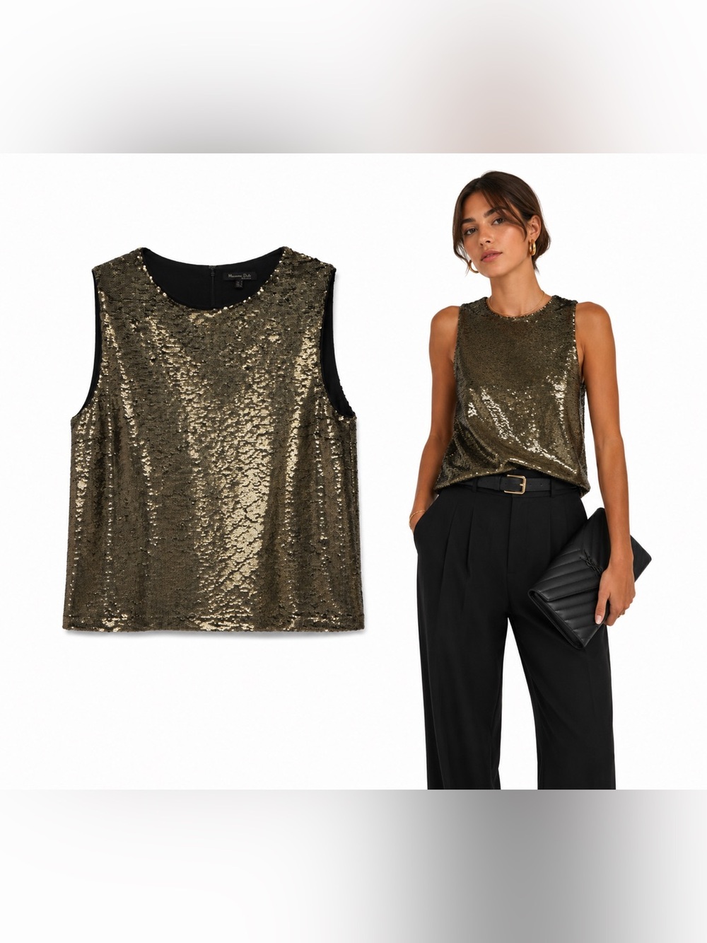 Massimo Dutti Metallic Gold Sequin Top